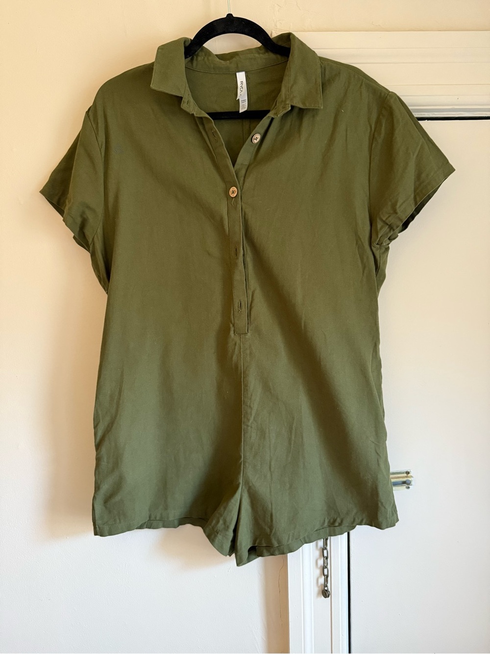 RVCA Olive Short Sleeve Button Romper